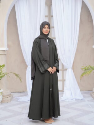 Khaki Green Crystal Abaya